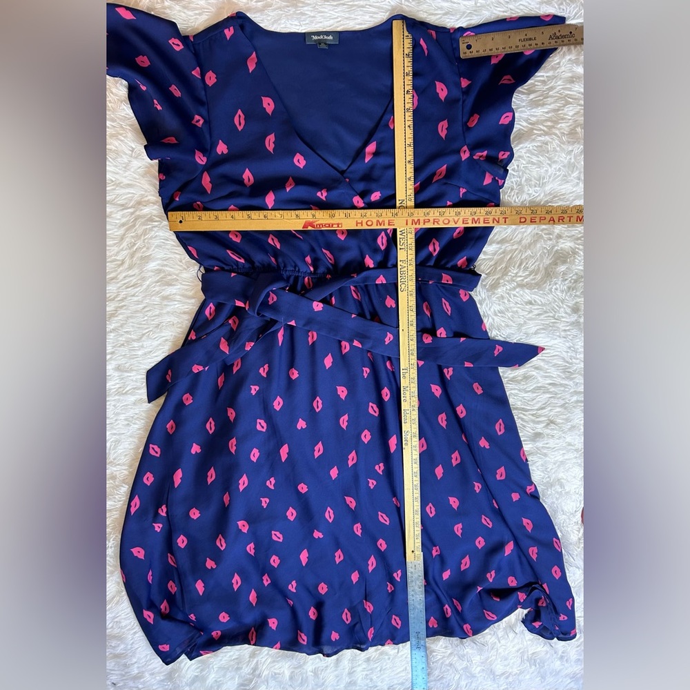 ModCloth Faux Wrap Flutter Sleeve Kiss Print Dress Size XL L12 - Picture 12 of 12